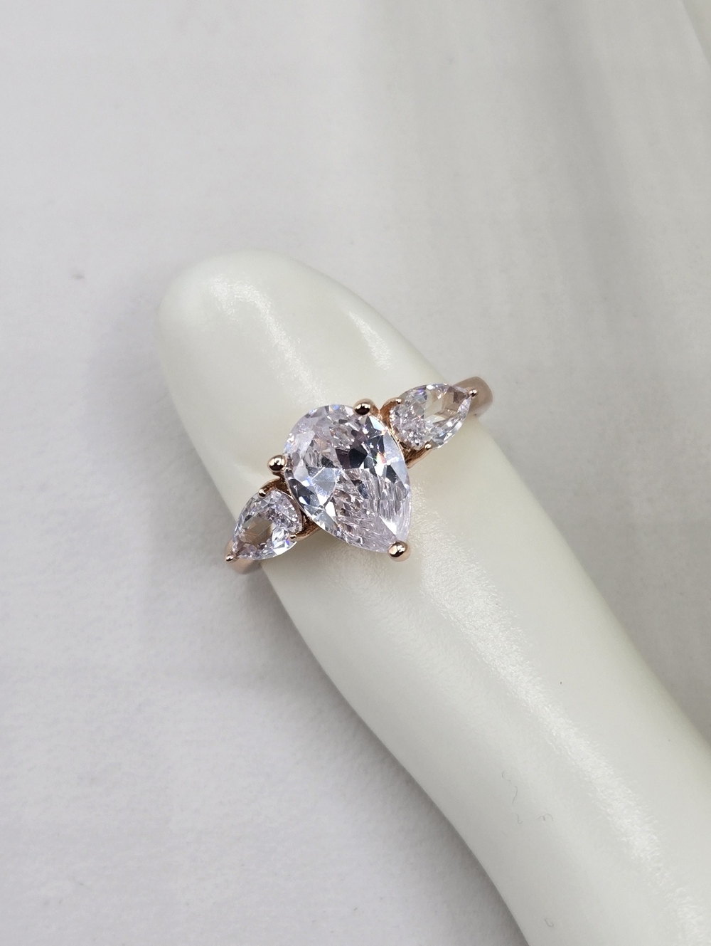 Swarovski Crystal Elements Rose Gold Teardrop Ring Clear Size 7.25 Prom Bridal
